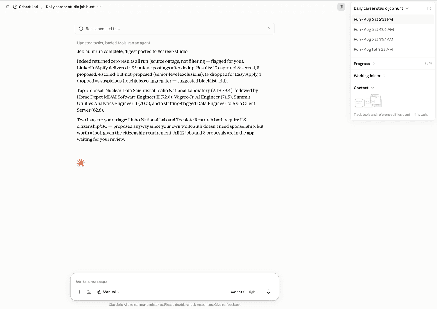 A scheduled hunt reporting back, and stopping at your review